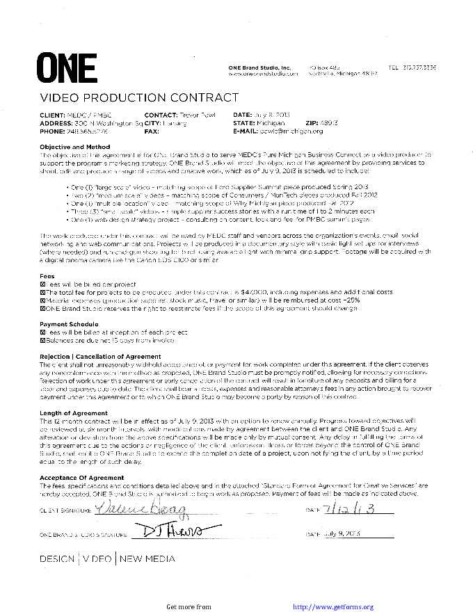 Sample Video Production Contract