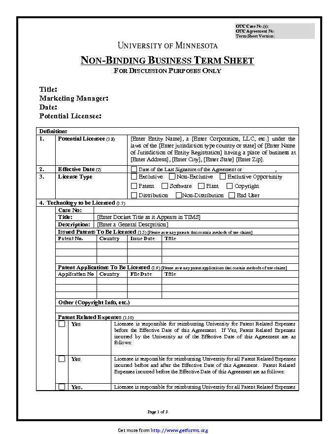 Term Sheet Template Word