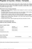 Register of Injuries Illness Template form