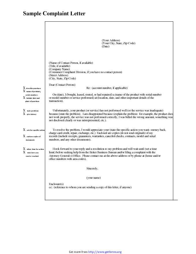 Complaint Letter Format