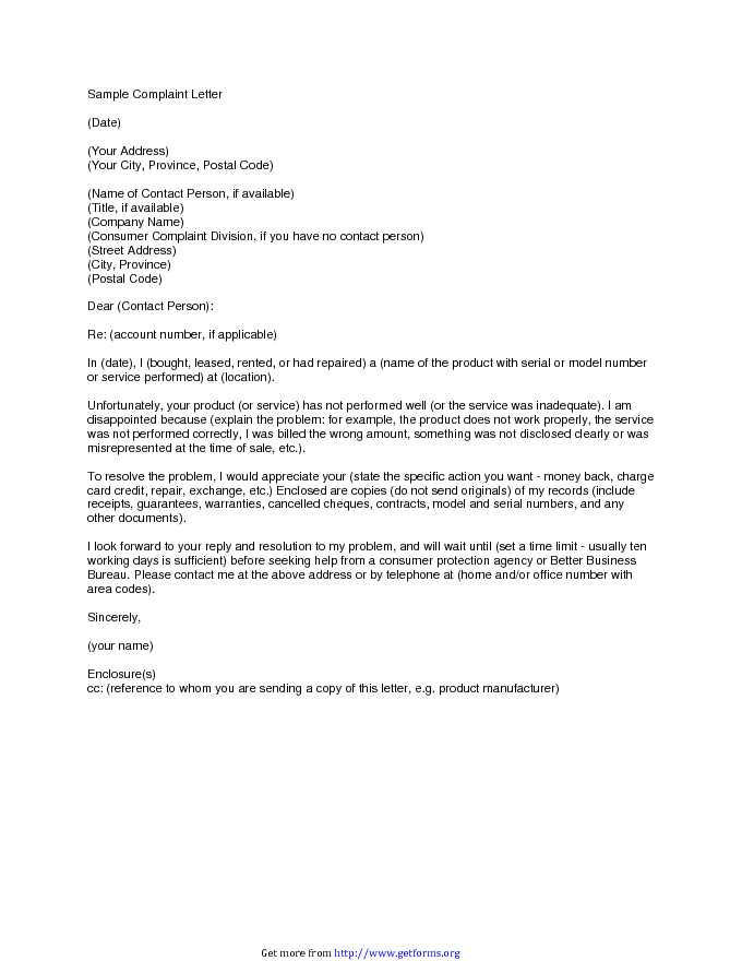 Letter of Complaint Template