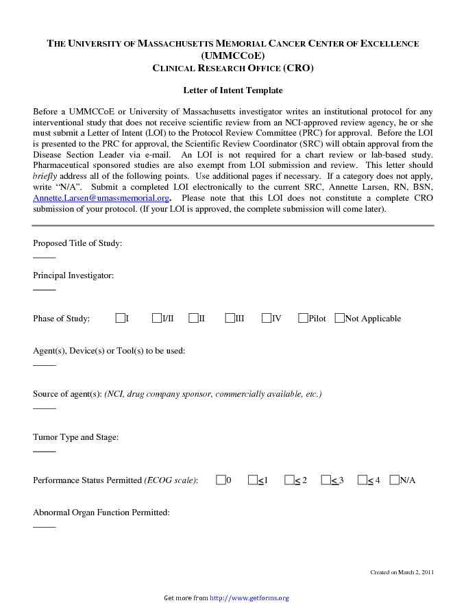 Letter of Intent Template Free