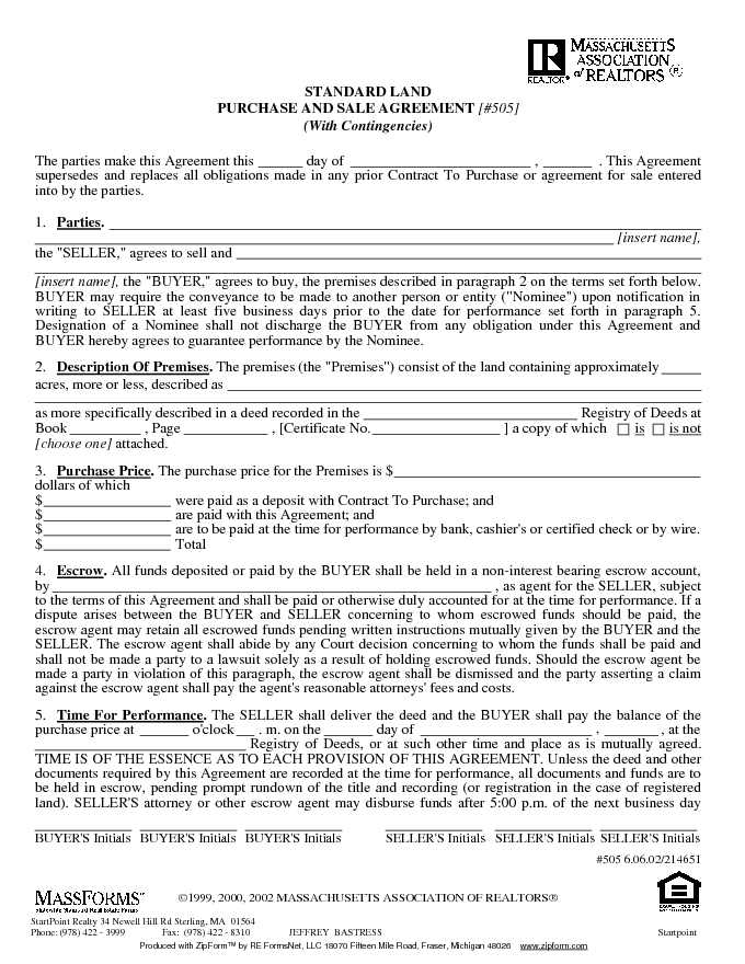 Standard Land Purchase and Sale Agreement