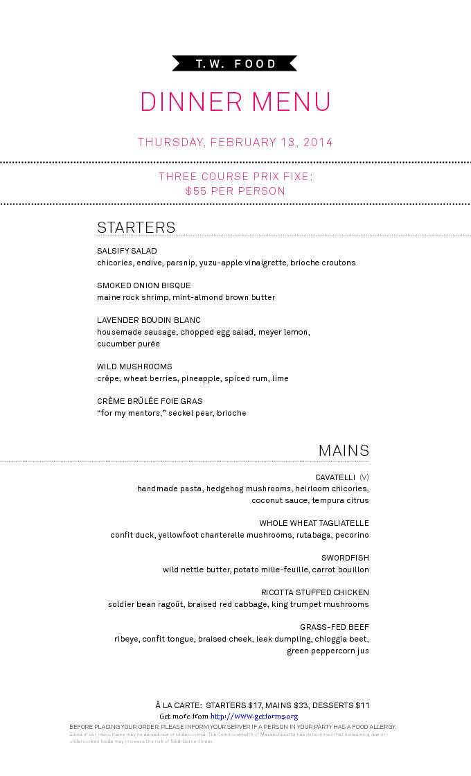 Dinner Menu - T.W. Food Restaurant