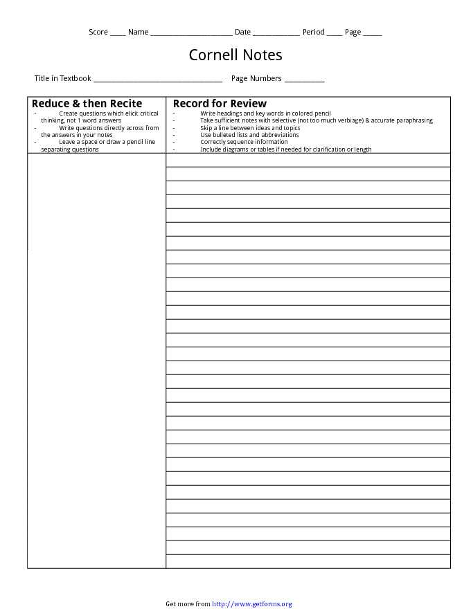 Cornell Notes Template 2