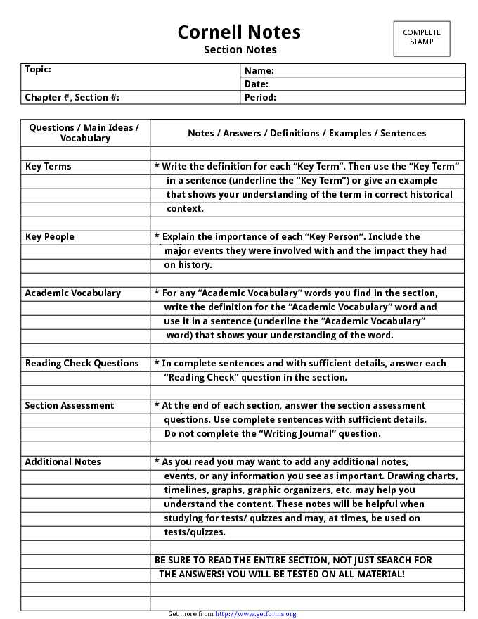 Cornell Notes Template 3