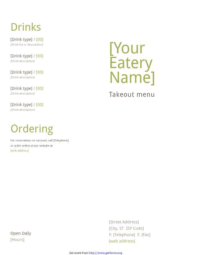 Takeout Menu Template 2