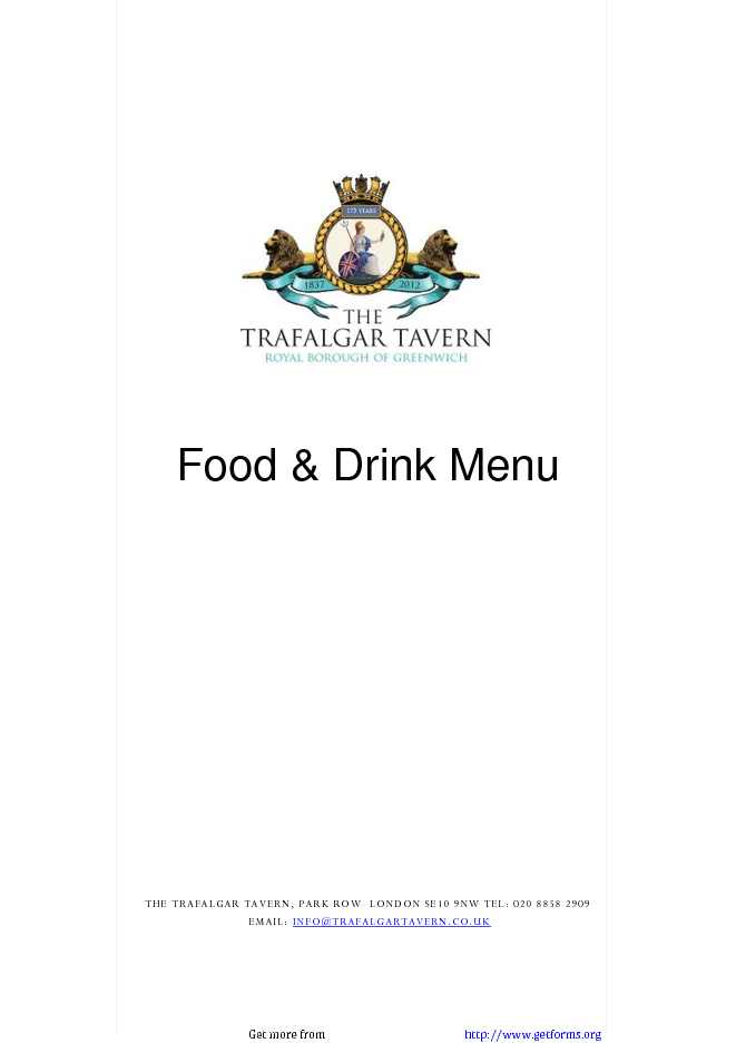 Food & Drink Menu - Trafalgar Tavern