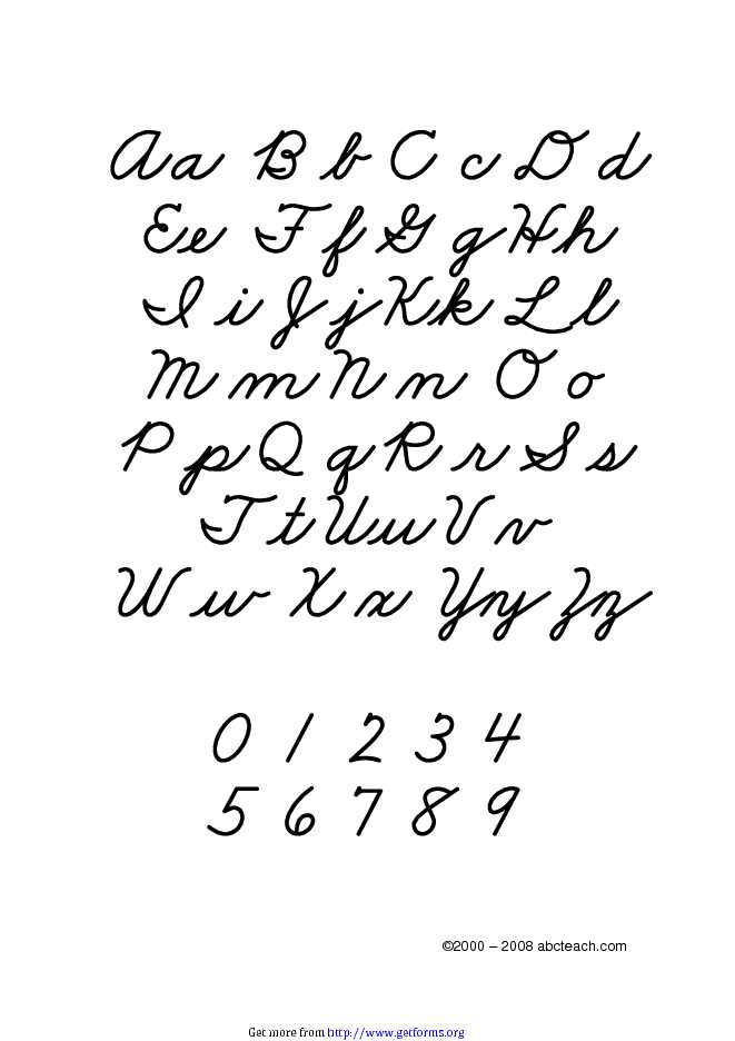 Cursive Letters Chart 2 - download Handwriting Chart for free PDF or Word