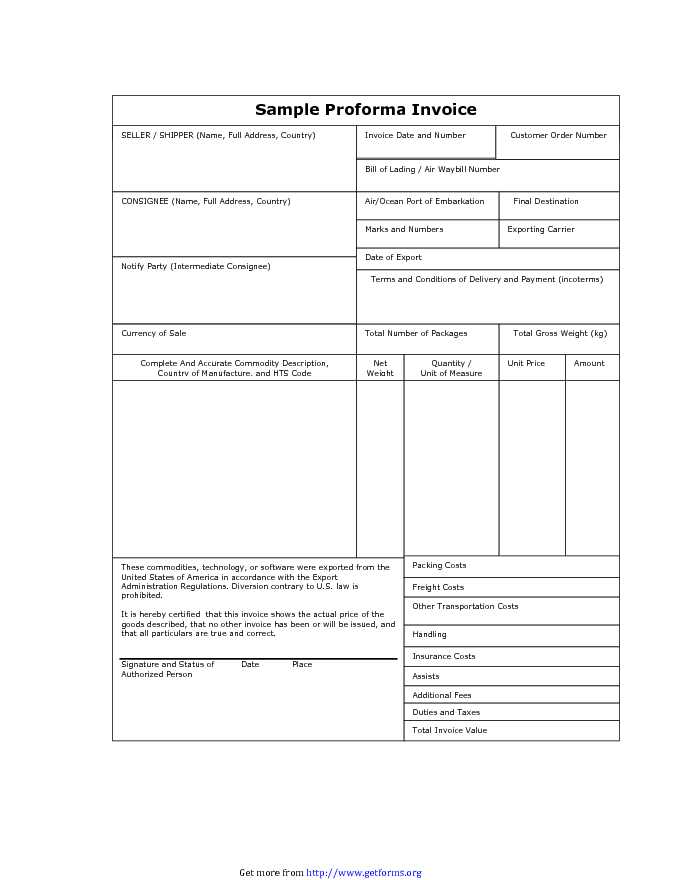 Proforma Invoice Example