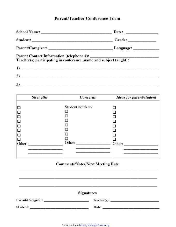 Parent Teacher Conference Form 2