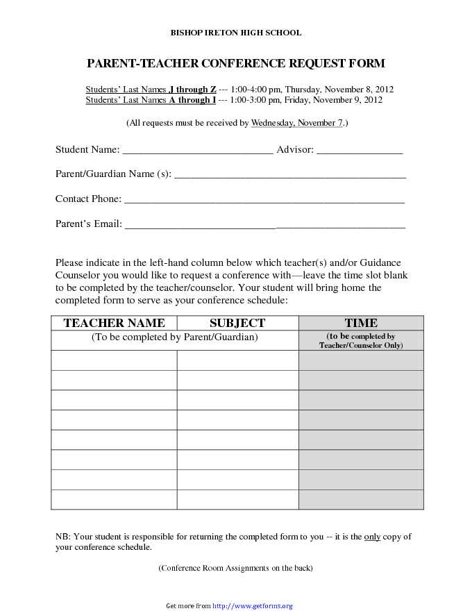 Parent-Teacher Conference Request Form