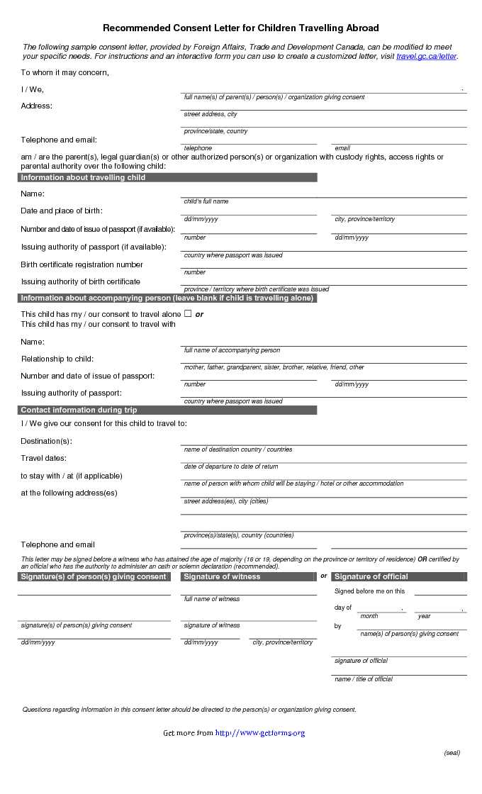 Child Travel Consent Form