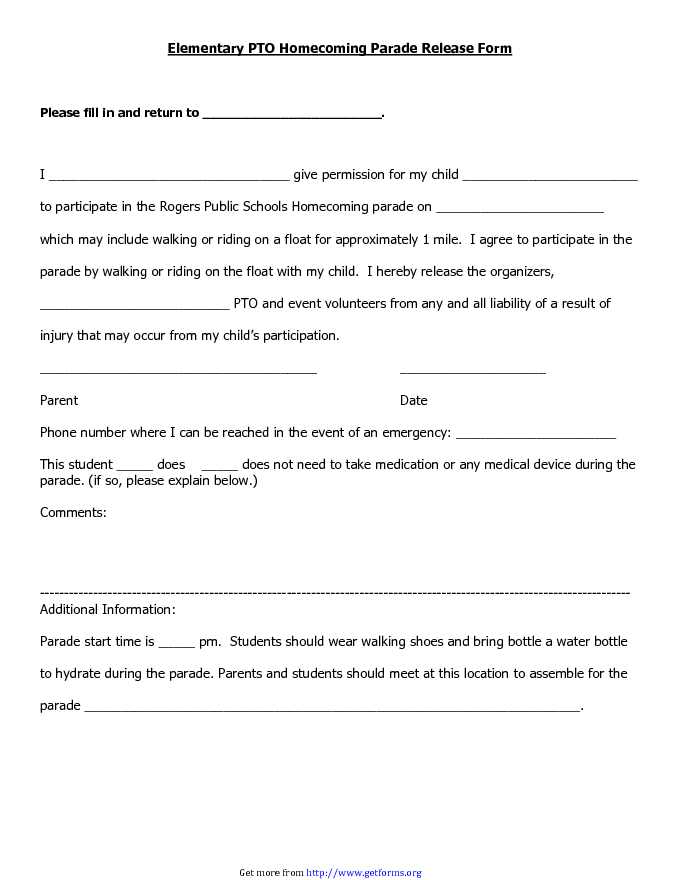 Homecoming Permission Slip Examples