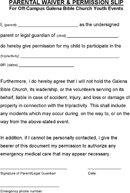 Parental Waiver & Permission Slip form