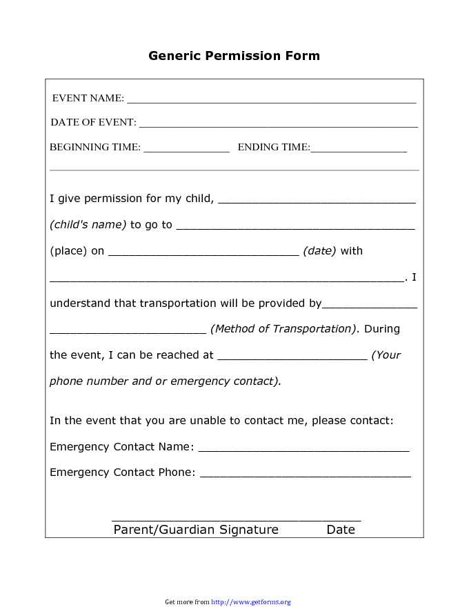 Sample Permission Form