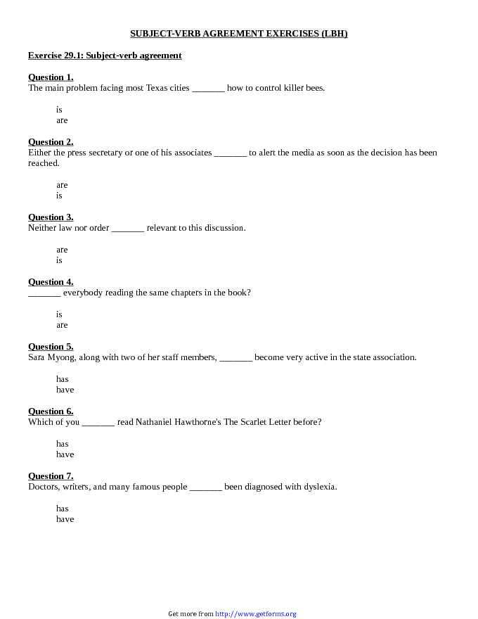 Subject-Verb Agreement Exercises 2