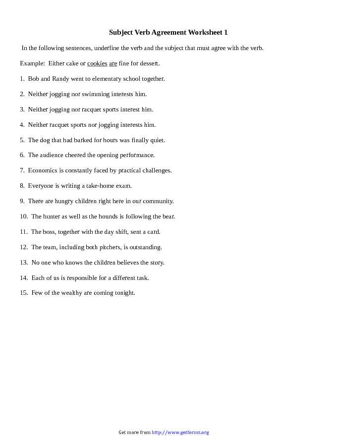 Subject Verb Agreement Worksheets 1