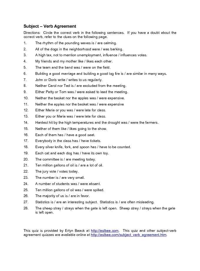 Subject Verb Agreement Worksheets 2