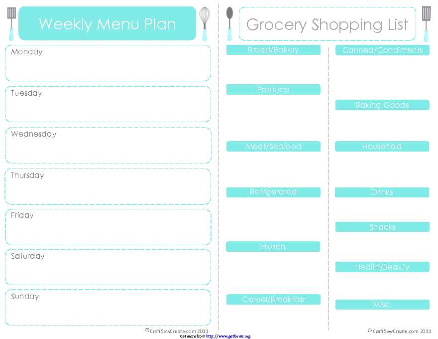 Weekly Menu Plan 1