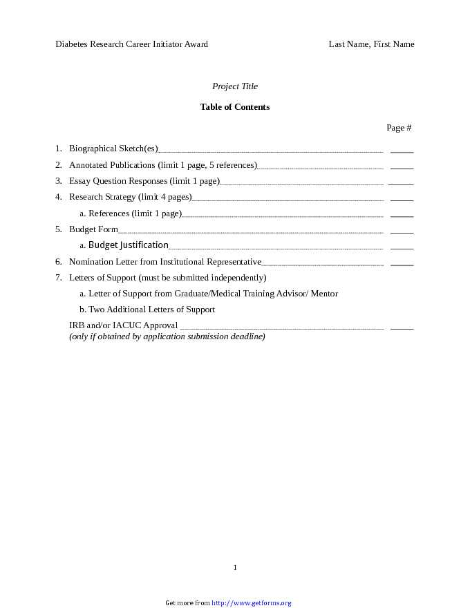 Table of Contents Template 1
