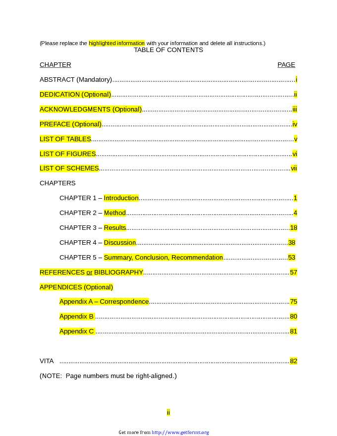 Table of Contents Template 2