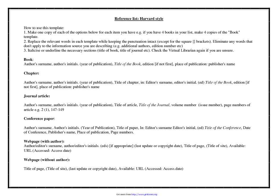 Reference List: Harvard Style