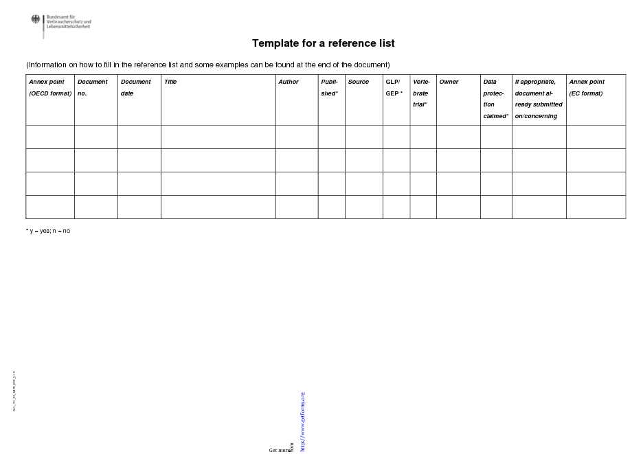 Template For A Reference List