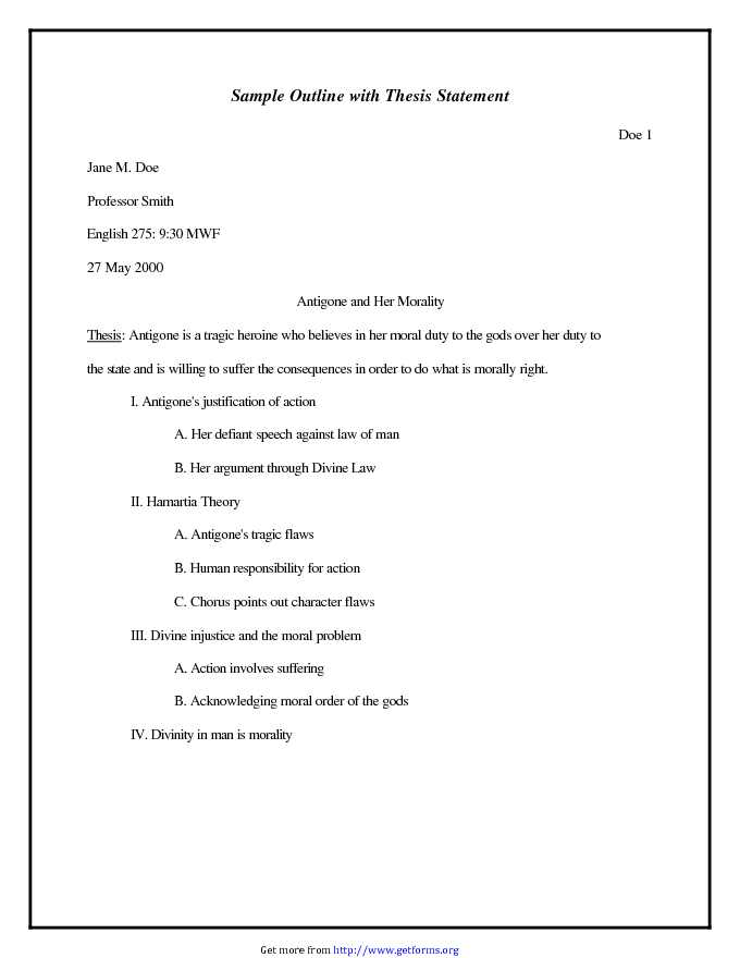 Sample Outline With Thesis Statement