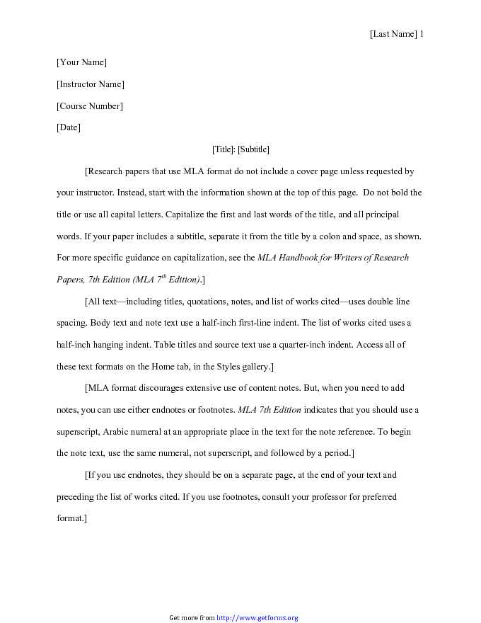MLA Style Research Paper Template