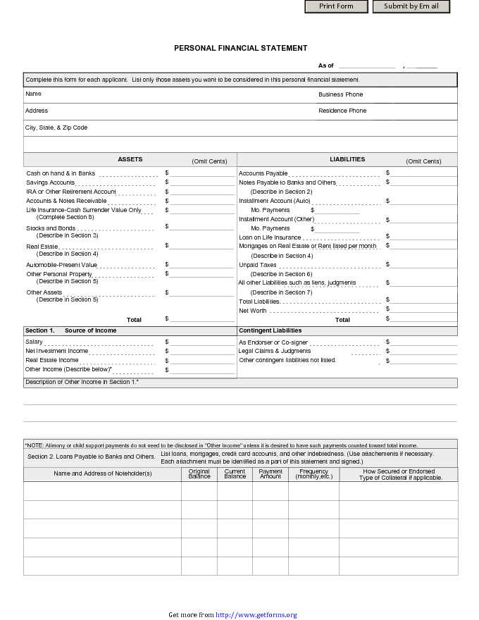 Blank Financial Statement