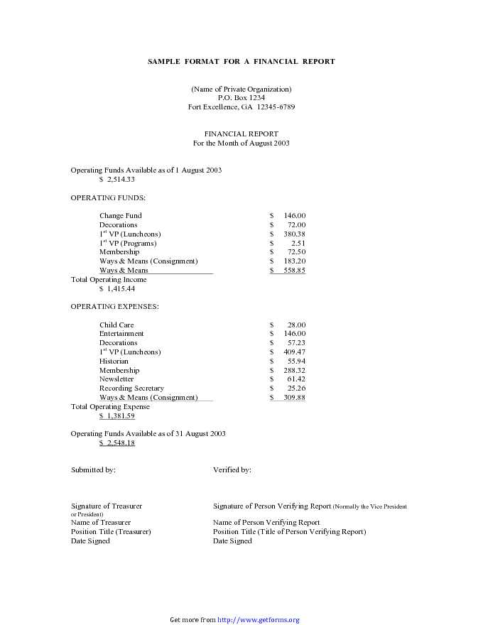 Sample Financial Report Template