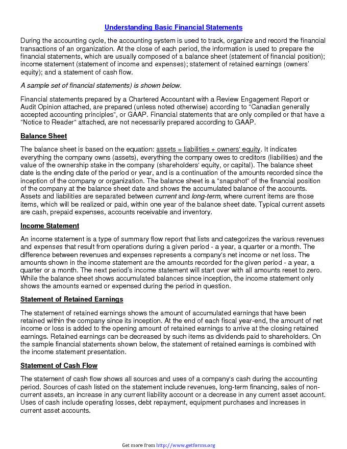 Simple Financial Statement Sample