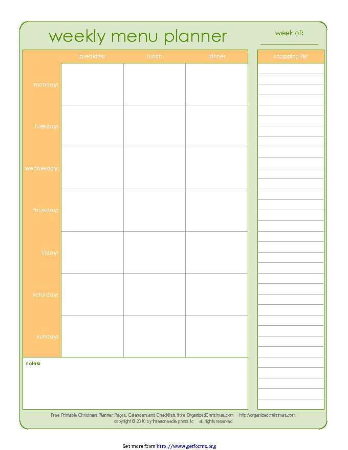 Menu Planner With Grocery List