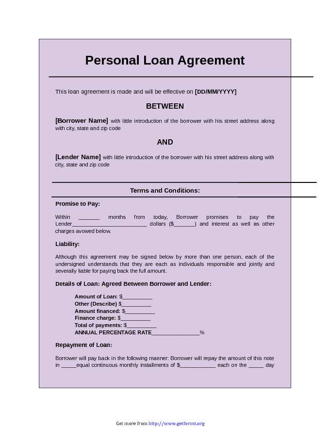 Personal Loan Agreement Form 2