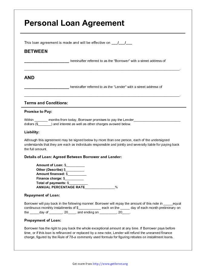 Personal Loan Agreement Form 3