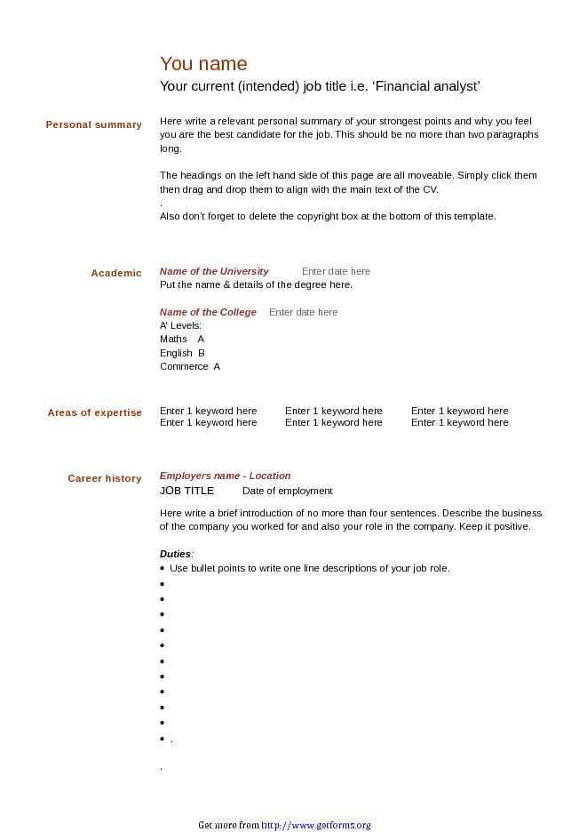 Blank CV Template Example 1