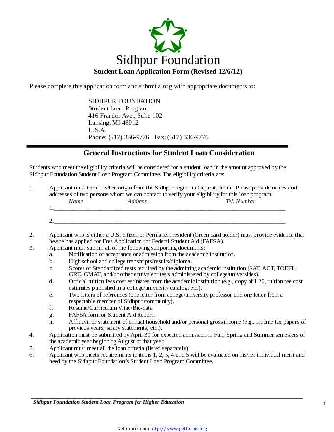 Students Loan Application Form 3