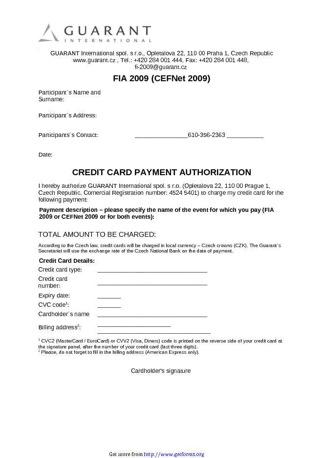 Credit Card Payment Authorization Template 3