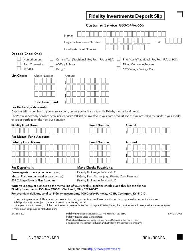 Fidelity Investments Deposit Slip