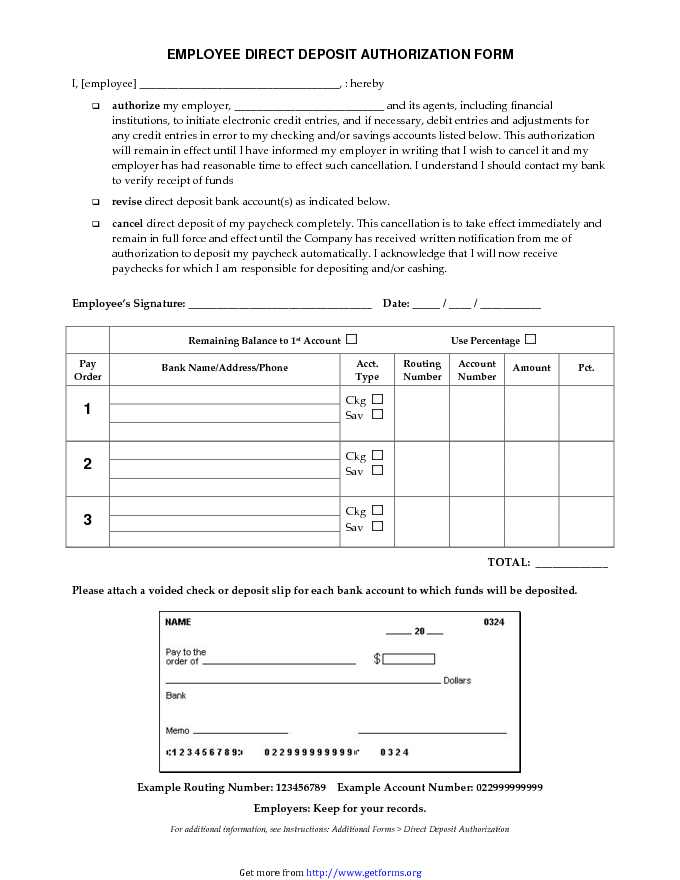 Employee Direct Deposit Authorization Form