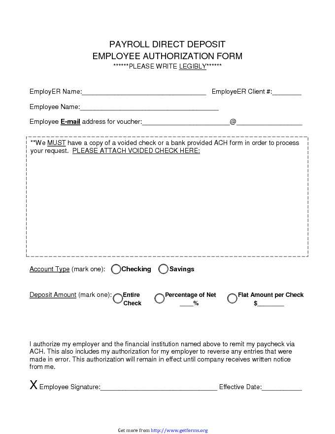 Payroll Direct Deposit Employee Authorization Form