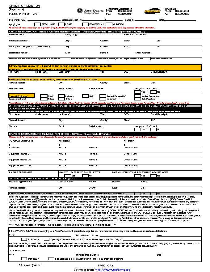 Corporation Credit Application Form