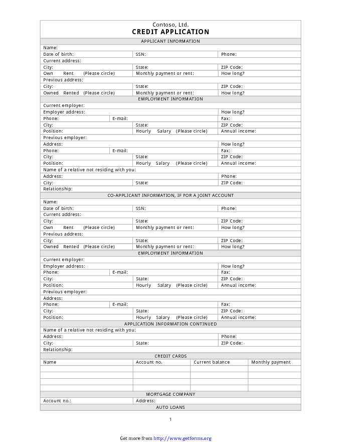 Credit application form