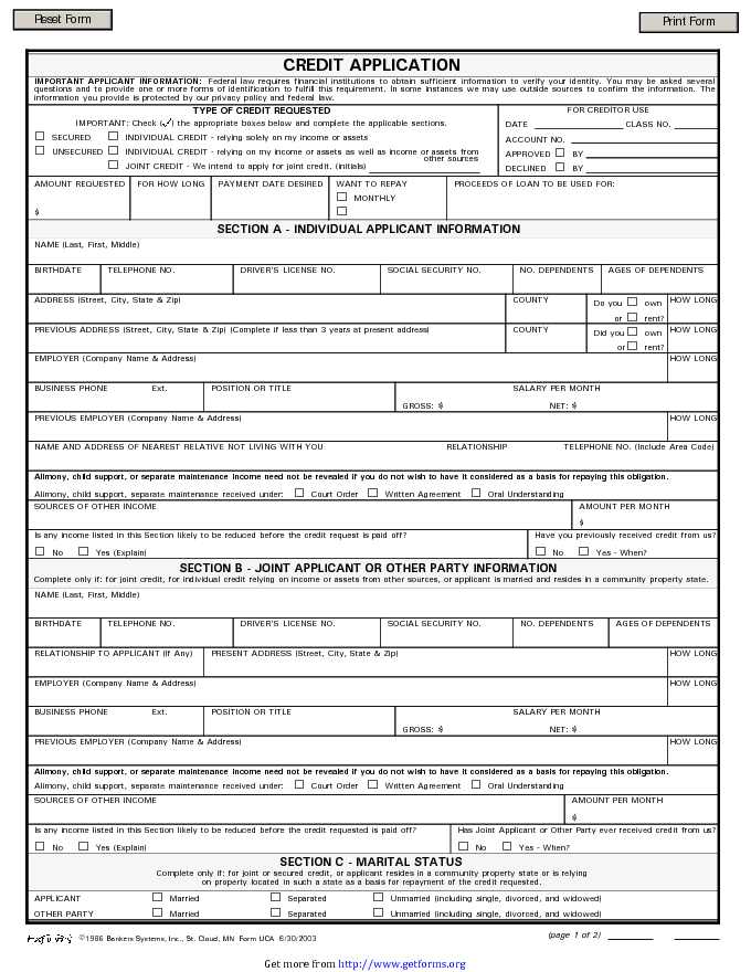 Credit Application Form 2