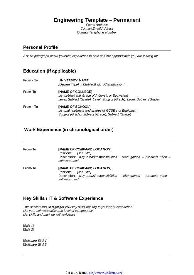 Engineering Template Permanent