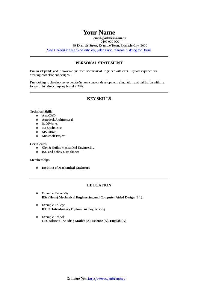 Mechanical Engineer CV Template