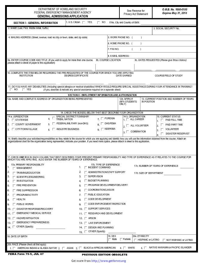 General Admissions Application