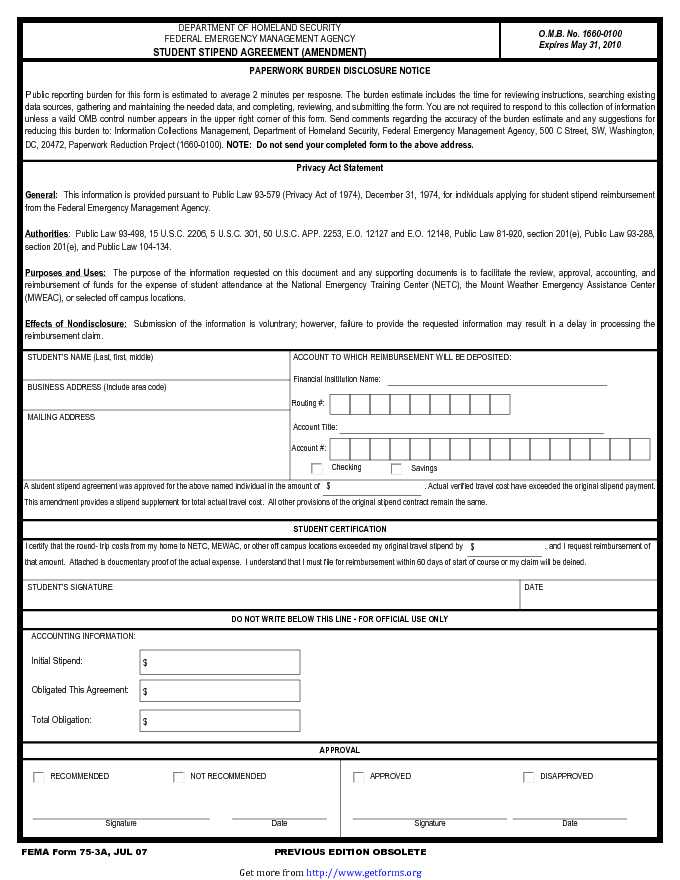 Student Stipend Agreement Amendment