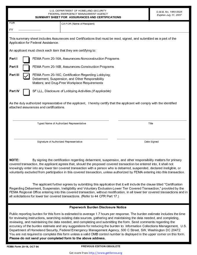 Summary Sheet For Assurances And Certifications